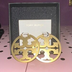 Tory Burch Gold Circular Logo Earrings